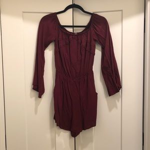 Crimson long sleeve off the shoulder romper